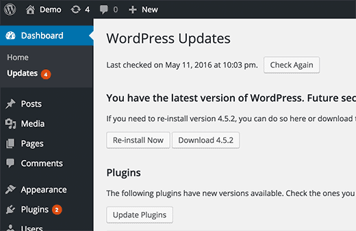 wordpress security updates laten installeren