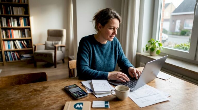 Vlaamse ondernemer aan het werk achter zijn laptop in de thuiskantoor