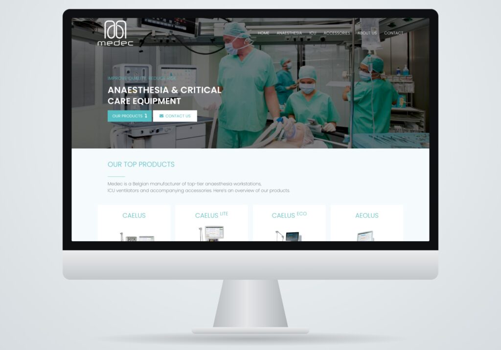 Mockup van de nieuwe website van Medec International in Aalst
