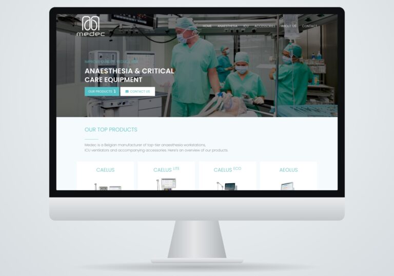 Mockup van de nieuwe website van Medec International in Aalst